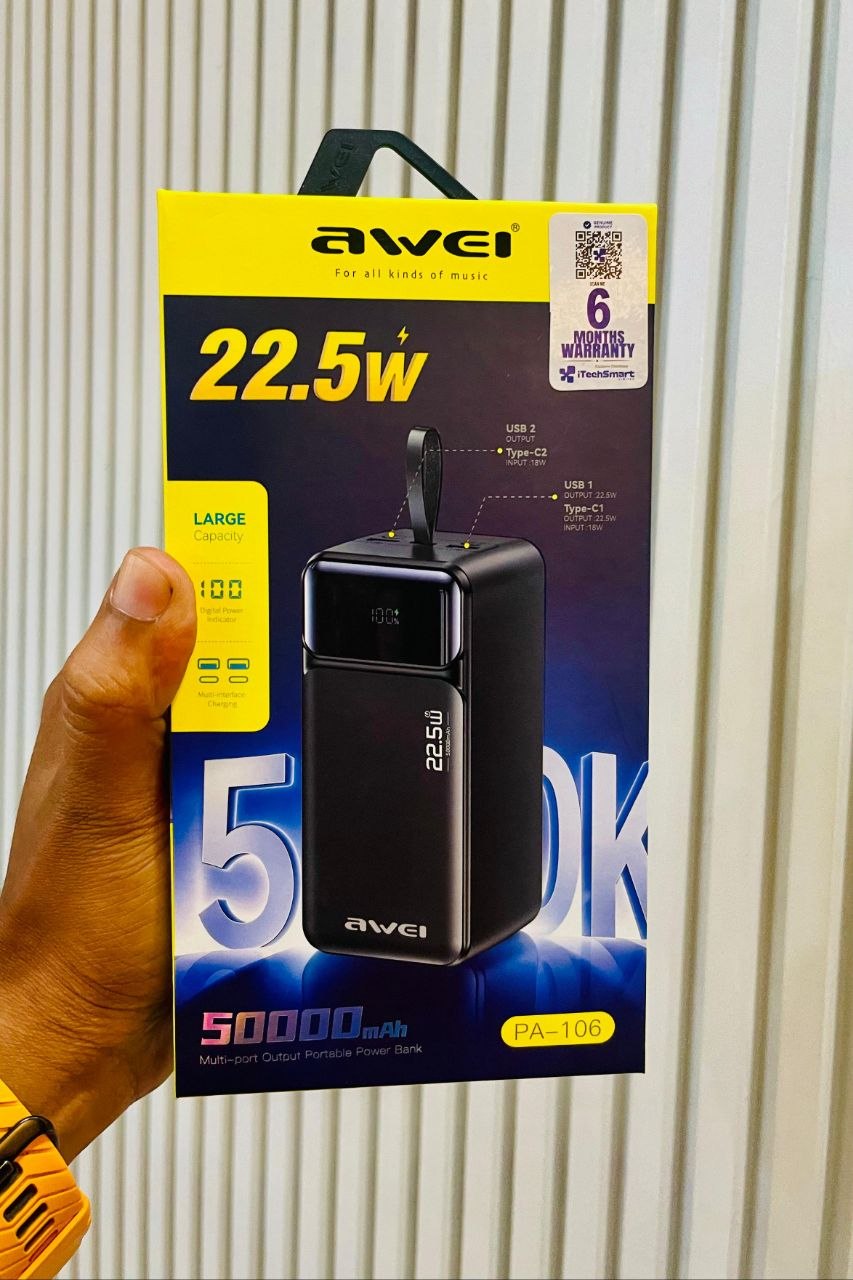 awei power bank 106k Awei PA-106 Multi‑Port 50000mAh 22.5W Portable Power Bank - Image 1